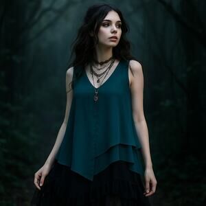 Alyx Asymmetrical Hem Sleeveless Womens Top Sz 1X Dark Fairy Whimsigoth Chiffon